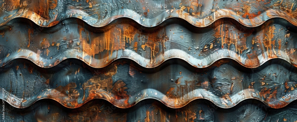High-resolution photograph of corrugated metal, emphasizing its wave-like pattern and durability for an edgy backdrop