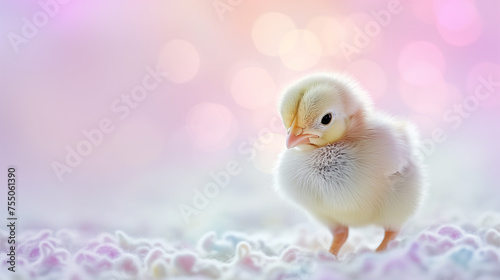Cute little chicken isolated on studio pastel background. Copy space.  © FantasyEmporium