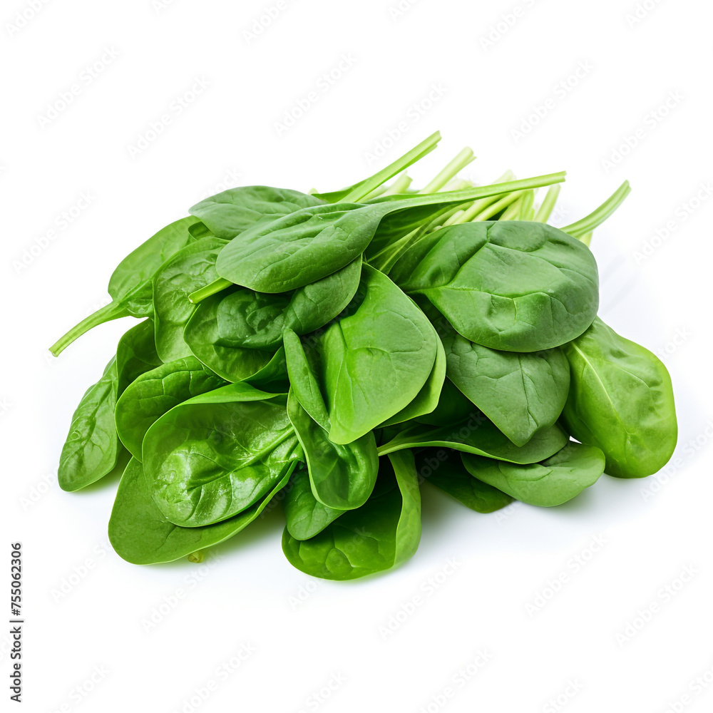 spinach on a white background сreated with Generative Ai spinach on a white background сreated with Generative Ai
