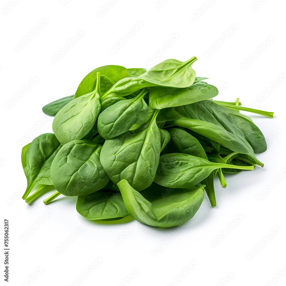 spinach on a white background сreated with Generative Ai spinach on a white background сreated with Generative Ai