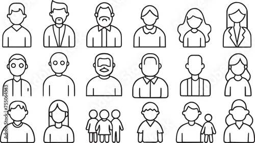 Man vector icons set and  family types structures. Editable vector stroke.