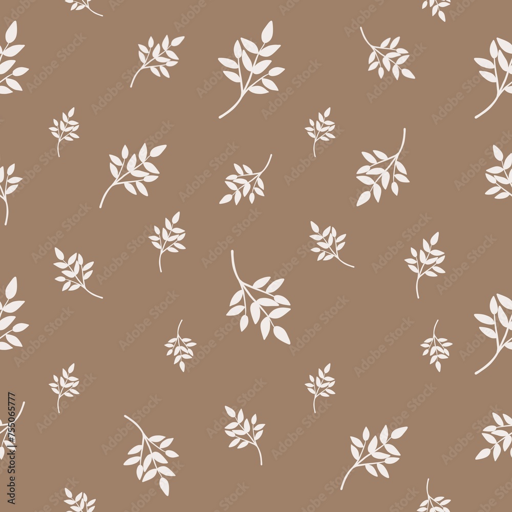 Botanical elegant elements  seamless pattern on brown background, floral wallpaper