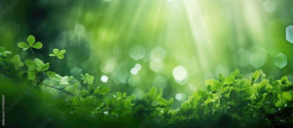 The green leaves of the trees are illuminated by the sun, creating a beautiful natural landscape. People in nature can enjoy the sight of sunlight filtering through the foliage