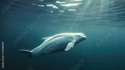 Serene beluga whale swimming gracefully © Asad