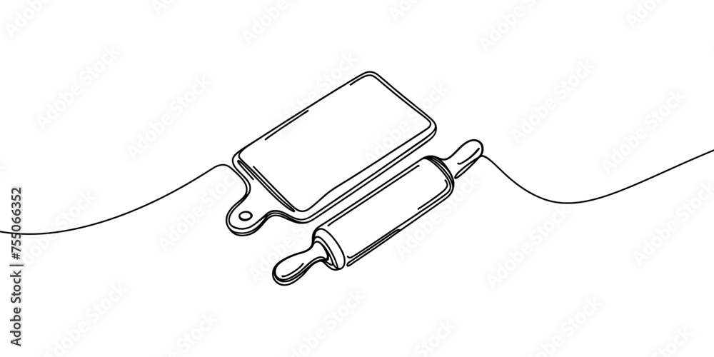Obraz premium A single line vector image of a dough roller with cutting board.