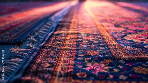 an islamic design prayer mat closeup shot