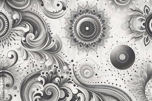 Paisley style ornament in shades of gray. AI generative