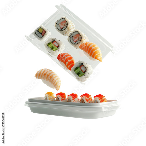 sushi rolls on white