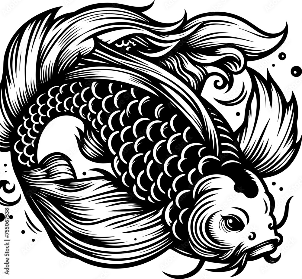 Koi fish black outline vector illustration. Koi fish black outline vector illustration.