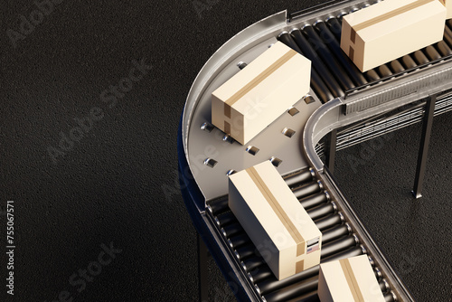 Conveyor with boxes, top vi...
