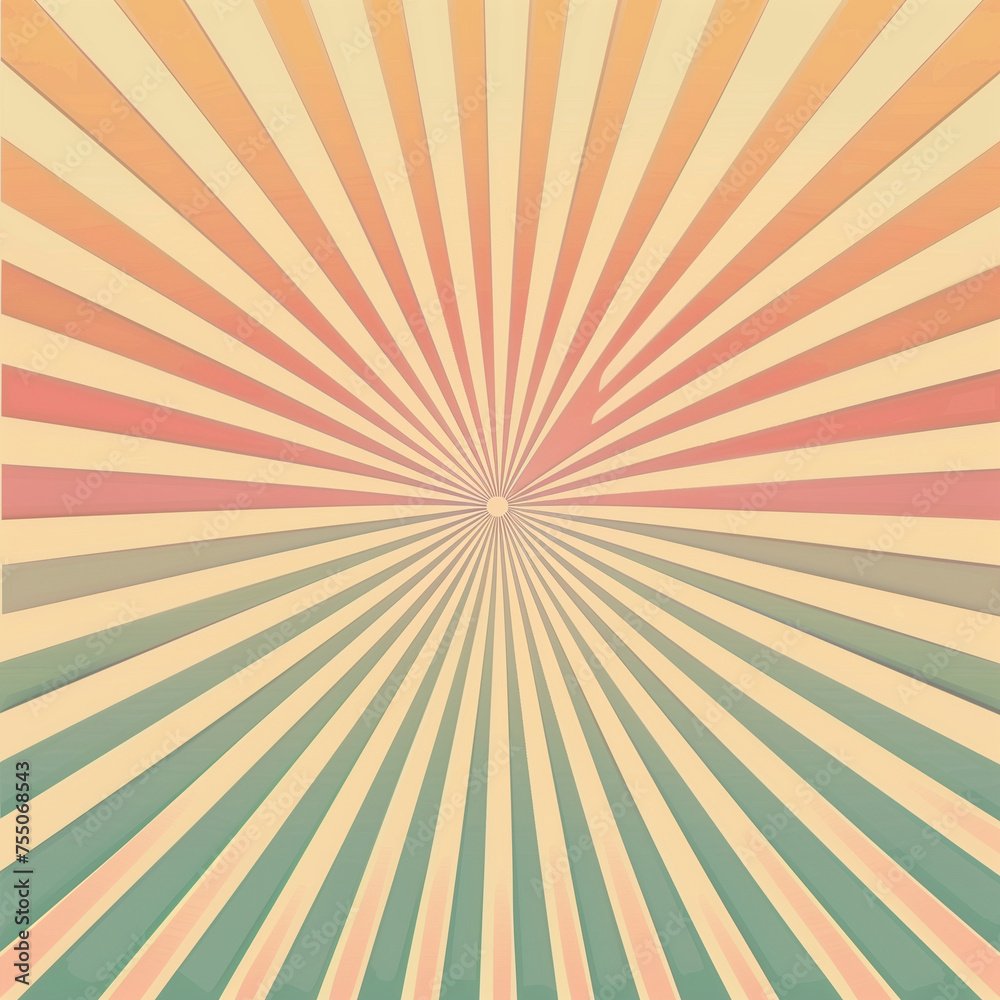 Fototapeta premium Retro Striped Sunburst, Pastel Orange and Green, Vintage Background