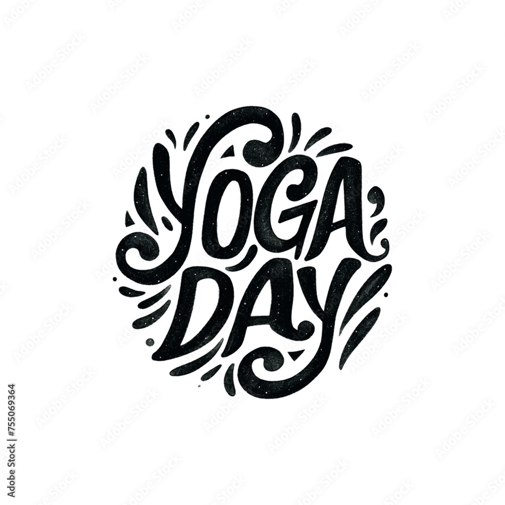Yoga day is a fun and creative way to promote the practice of yoga. The black and white font gives the design a vintage and artistic feel, while the flowing lines and swirls add a sense of movement