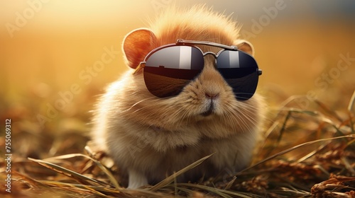 hamster in sunglasses on bright background