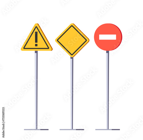 Road Signs, Standardized Symbols Erected Beside Roads To Provide Instructions, Warnings, And Information To Drivers
