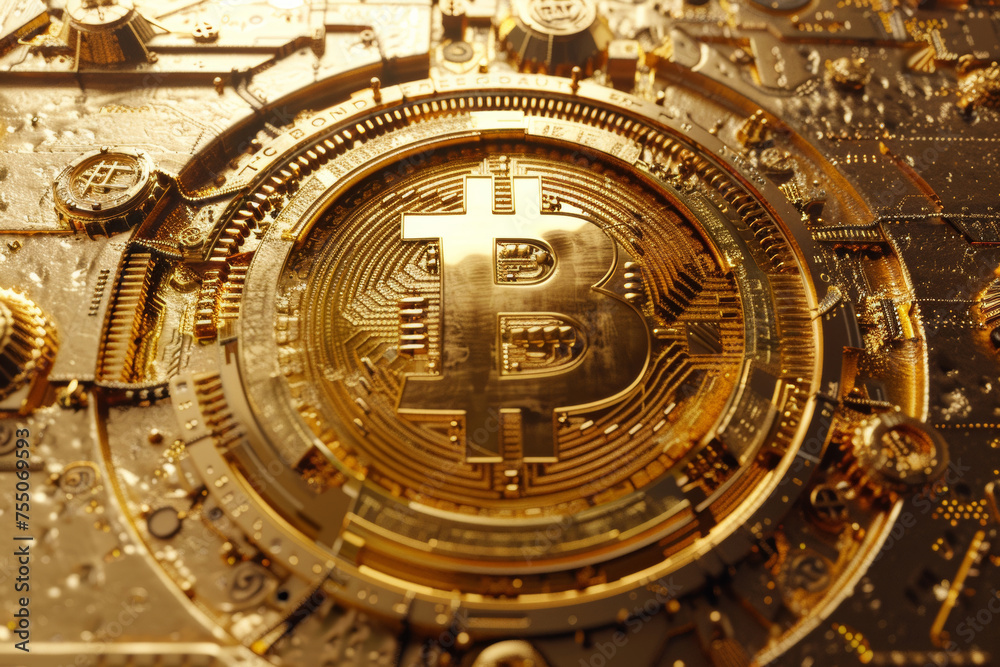 Gold background with bitcoin symbol.
