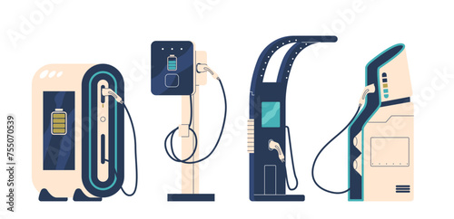 Vector Car Charger Station, City Facility Equipped With Electric Charging Points For Electric Vehicles, Transportation