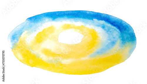 blue yellow watercolor circle isolated on white background, cutout