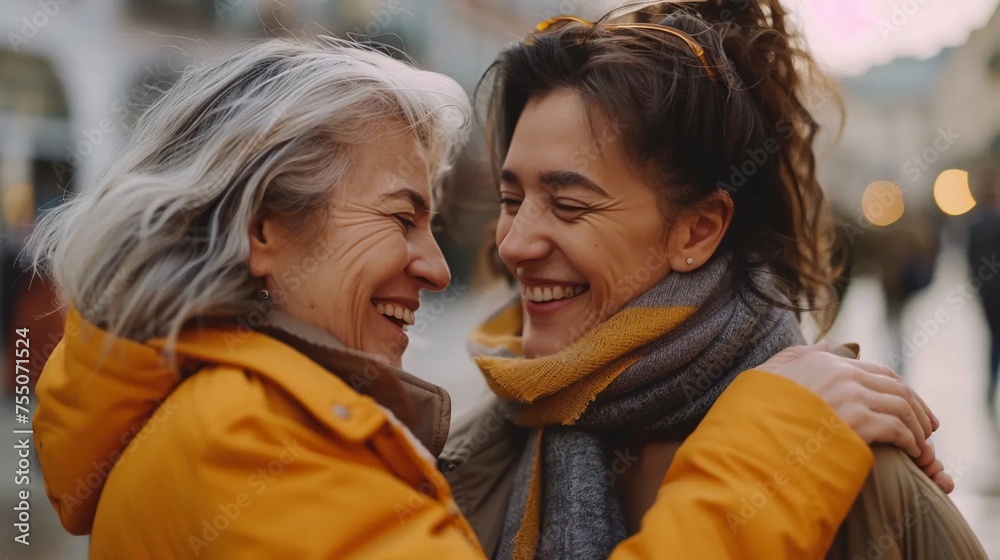 Obraz premium Mature women showing positive emotions, friends during meeting