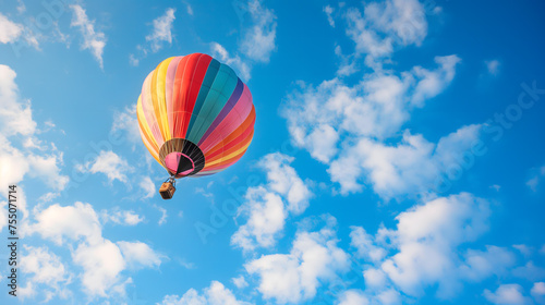 Colorful Hot Air Balloon Floating in a Blue Sky