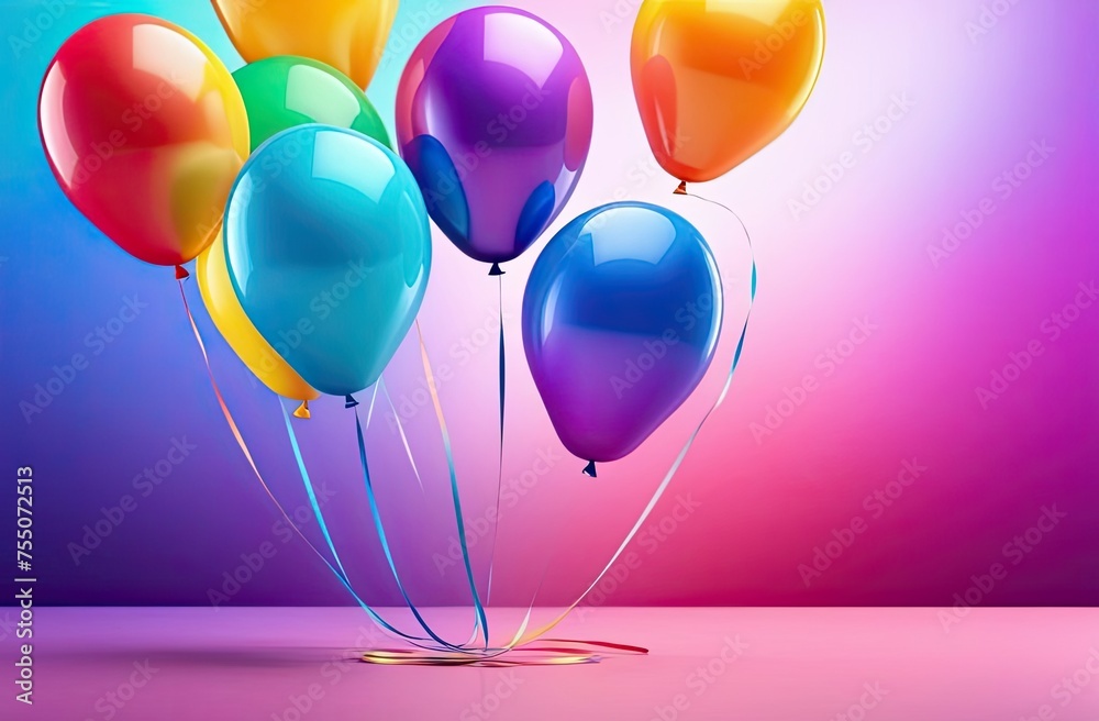 Set of some multicolored helium balloons floating on blurred colorful background. Balloons for birthday, party, wedding or promotion banners or posters. Set of some multicolored helium balloons floating on blurred colorful background. Balloons for birthday, party, wedding or promotion banners or posters.