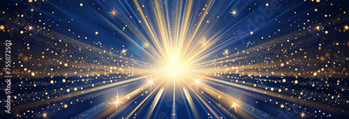 golden ray of light on blue background, AI generated photo