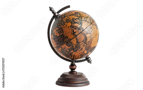 Intricate Details of an Antique Style Globe Isolated on Transparent Background PNG.