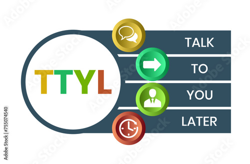 TTYL - Talk To You Later acronym. business concept background. vector illustration concept with keywords and icons. lettering illustration with icons for web banner, flyer