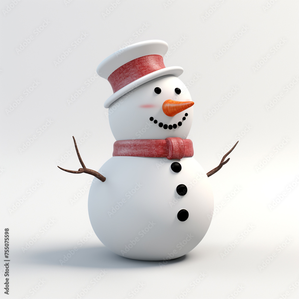 snowman, white background, minimalistic 3D model сreated with Generative Ai