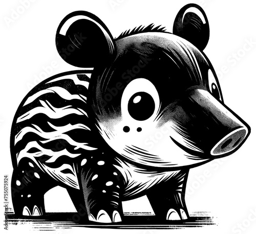Tapir Baby Linocut