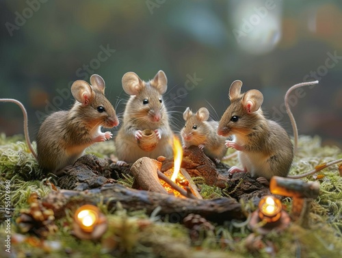 A group of mice on a camping trip