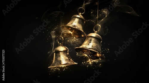 Copper bell, chime isolated on black background Generative AI photo