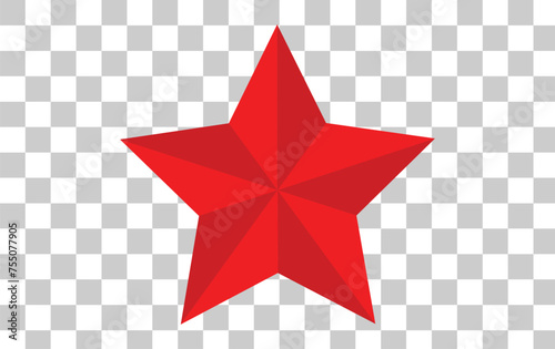 Red star 3d icon with shadow on transparent background. Vector illustration for USSR design
