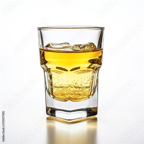 Glass of tequila, white background, professional photo сreated with Generative Ai photo