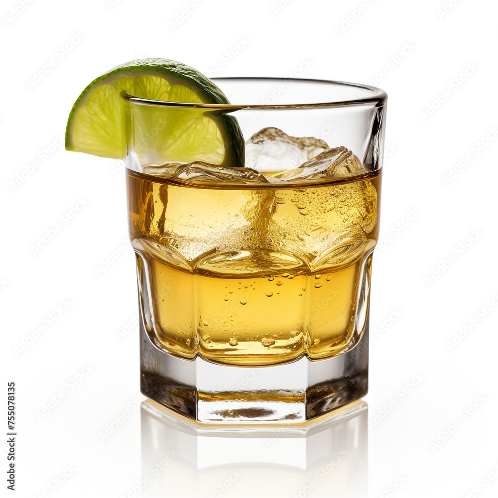 Glass of tequila, white background, professional photo сreated with Generative Ai Glass of tequila, white background, professional photo сreated with Generative Ai