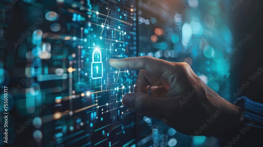 minimalist background of Businessman holding security padlock button on virtual screens, technology internet and networking concept minimalist background of Businessman holding security padlock button on virtual screens, technology internet and networking concept