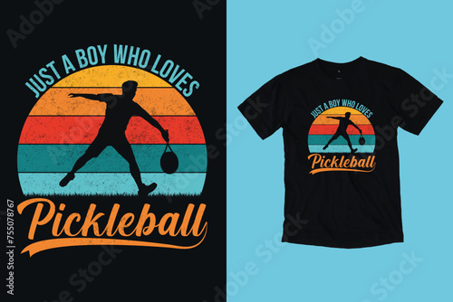 Just A Boy Who Loves Pickleball Vintage Retro  Pickleball Player T-Shirt Design
