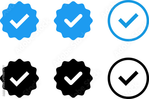 Blue check mark tick verification icon symbol vector.