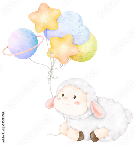 cute sheep and balloons watercolor