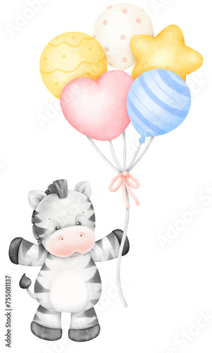 Cute Zebra and Balloons