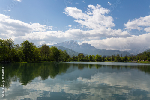 View of the lake in the city park of Vladikavkaz
