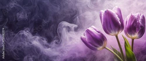 Tulips, purple flowers. Copy space © Iwona