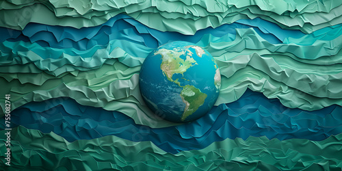 Top view of a Mesmerizing Depiction of Planet Earth in Blue and Green Color