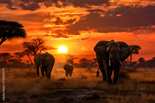 Dramatic Sunset Over The Serene Plains, Showcasing The Vibrant Wildlife of Africa © Bess