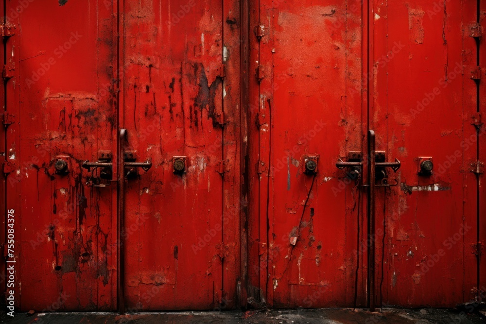 Imposing Red metal doors space. Light tunnel. Generate Ai Imposing Red metal doors space. Light tunnel. Generate Ai