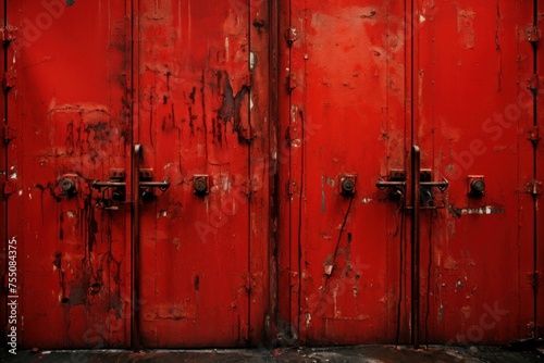 Imposing Red metal doors space. Light tunnel. Generate Ai © juliars