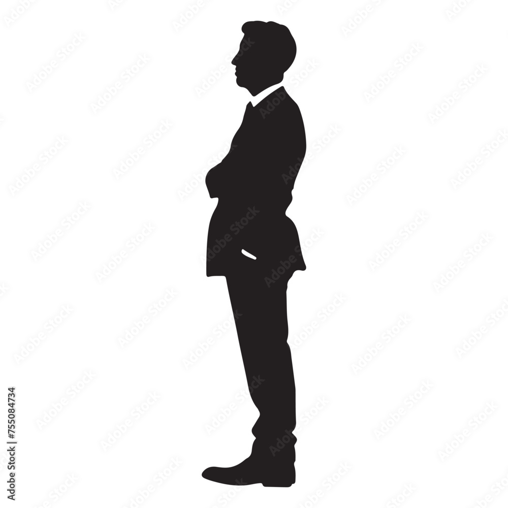 black silhouette of a Salesperson with thick outline side view isolated