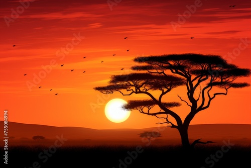 Golden Savanna Evening Isolated on Transparent Background