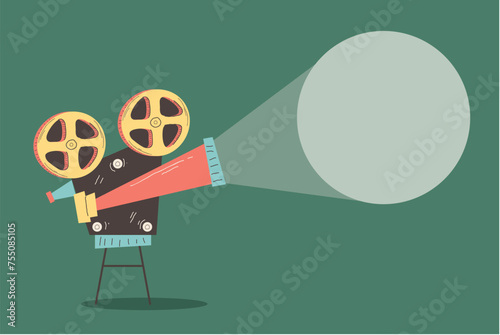 Film cinema movie projector camera banner poster abstract concept. Vector design graphic illustration