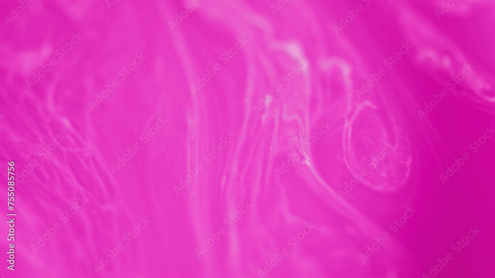 Fototapeta premium Neon mist. Pink ink flow. Defocused vibrant magenta white color wet paint shimmering texture stream motion in water art abstract background.