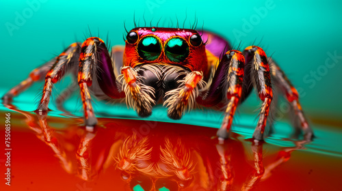 insect macrophotography Action shot Jumping Spider on a Mirror A jumping spider reflected on a mirror surface
